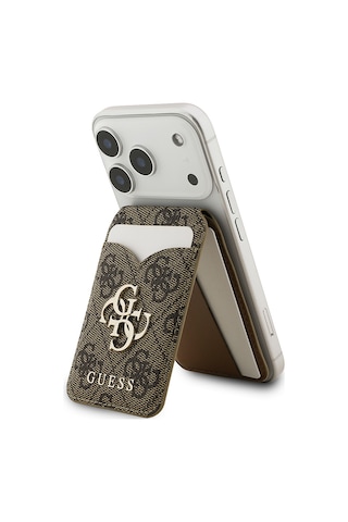 Guess Aynalı Magnetik Kartlık Metal Büyük 4g Logolu Ve Standlı Kahverengi