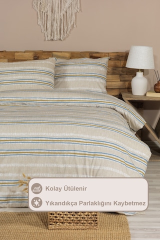 Elart Wilda Nevresim Takımı Tek Kişilik Lastikli Çarşaf 160x220 Cm Bej Bej