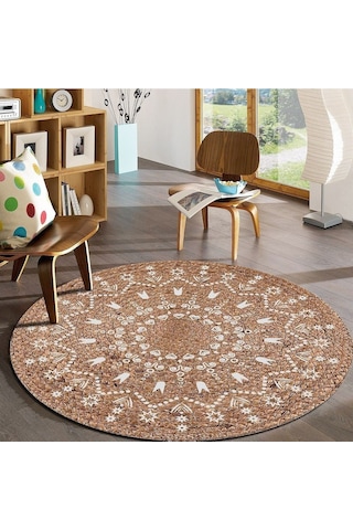 Jüt Yuvarlak Hasır Halı Yolluk Salon Oda Mutfak Halısı Ks-1063