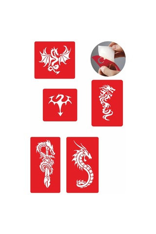 Enhavalı Dragonlar Geçici Dövme Kına Şablonu 5'li