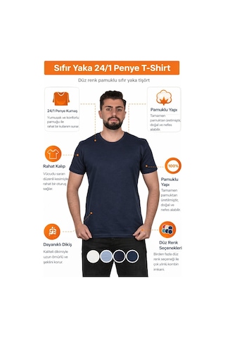 Luxıc Core Unisex Lacivert %100 Pamuk Basic Tişört Bisiklet Yaka Kısa Kol Rahat Kesim Günlük Yazlık L - Lcr-ts-lacıvert