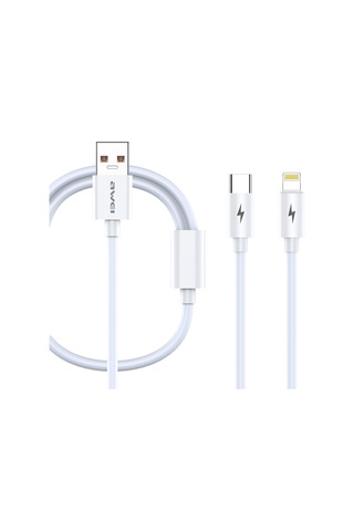 Awei Cl-79 2 İn 1 1.2m Usb 8 Pin + Usb-c / Tip-c Çoklu Şarj Kablosu