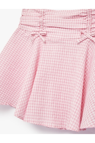 Koton Fiyonk Detaylı Pileli A Kesim Pötikare Etek Pembe Ekose 6skg70061aw