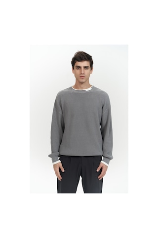 Carter Çift Yaka Detaylı Gri Erkek Triko Kazak Gri