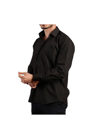 Siyah Büyük Beden Rahat Kesim Cepli Uzun Kol Regular Fit Erkek Gömlek - 150-20 001