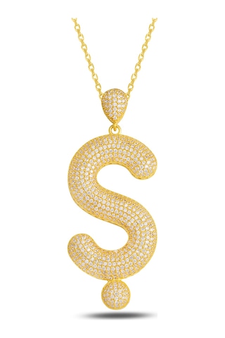 Brezza Lusso Jewelry 18k Serie Oro Ş Harfi Kadın Gümüş Kolye 50 CM 50 CM