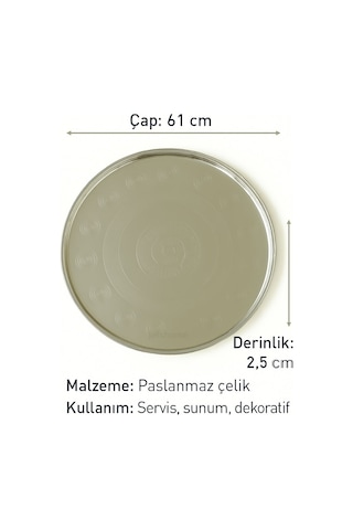 Yer Sofrası Sini 61 Cm Paslanmaz Çelik Tepsi, Geleneksel Yemek Sunum No:65 Gümüş