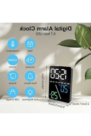 Trendooze Saat, Model Masa Led Küçük Dijital Cm Çift Çalar Başucu, Alarmlı 14,5 Ct