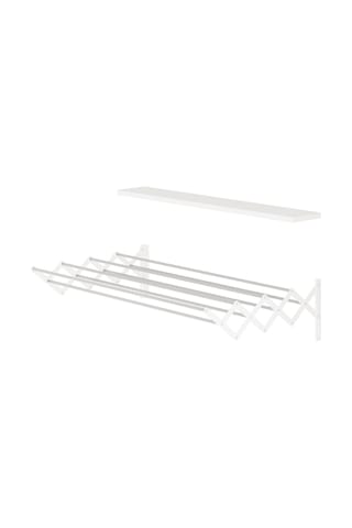 Akordion 100cm 9 Gözlü Metal Gövde Çamaşır Kurutmalık Duvara Monte Katlanabilir Beyaz Beyaz