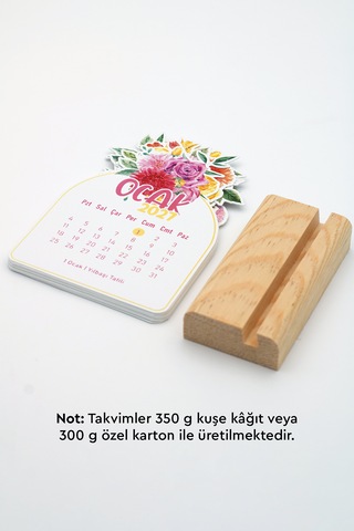 Ahşap Standlı Özel Kesim Çiçek Buketi Tasarımlı 2027 Masaüstü Takvimi 8x12 Cm - Romantik Yeni Yıl Hediyesi Çok Renkli