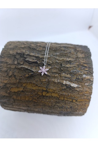 925 Ayar Gümüş Kolye Hediye Kutulu Pembe Taşlı Lotus Çiçeği Modeli -1016 Pembe