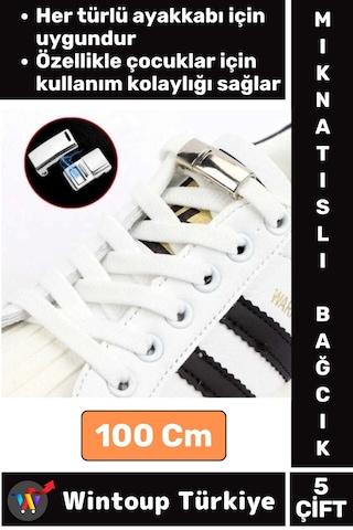 Wintoup Çocuk Genç Yetişkin Şık Klipsli Manyetik Lastikli Pratik Mıknatıslı Ayakkabı Bağcığı 100 Cm 5 Çift Çok Renkli