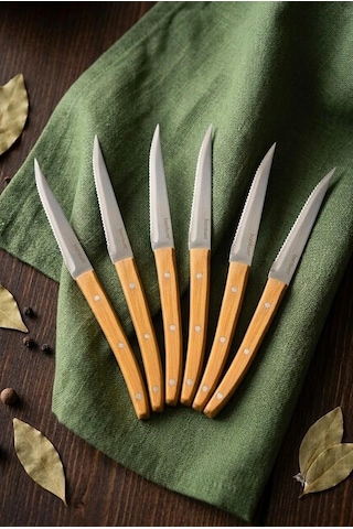 Bambum Valls 6'lı Kılçık Ve Steak Bıçağı Seti 21.5 Cm - Bambu Saplı Paslanmaz Çelik Balık Bıçağı