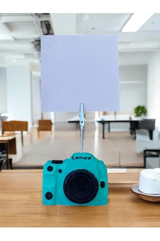 Turkuaz Kamera Temalı Not Tutacağı Fotoğraf Tutacak Tutucu Ofis Seti Hediyelik Turkuaz