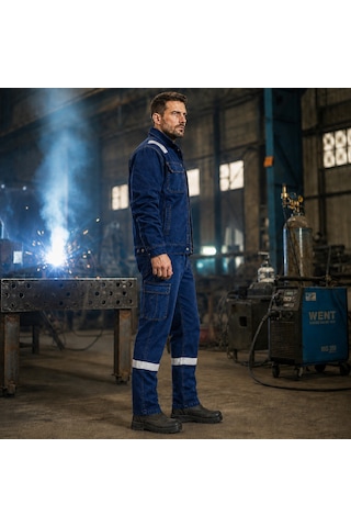 Kot Denim Reflektörlü,kaynak İşleri İçin,dayanıklı,ağır Bakım,inşaat Ve İş Pantolon Lacivert