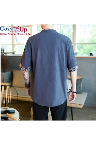 Rahat Up Çin Tarzı 1/2 Kollu Casual Gömlek Erkek İnce Stand Yaka Nakış Pamuk Ve Keten Beyaz