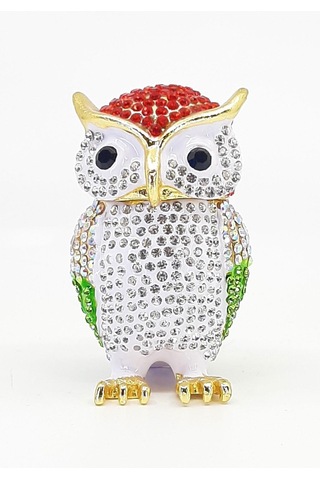 Swarskybyks857 2li Swaroski Taşlı Metal Baykuş Mücevher Kutusu