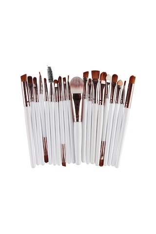 Cbtx Ahşap Saplı Makyaj Fırça Seti Beyaz - Kahverengi 20'li