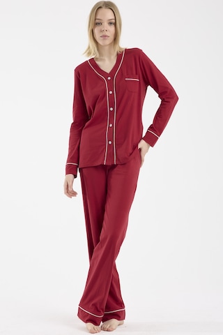 Sementa Biye Detaylı Düğmeli Pijama Takım - Bordo Bordo