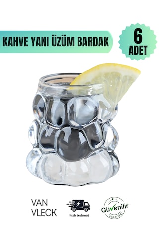 6 Lı Borosilikat Cam Kahve Yanı Su Bardağı Mini Boy Boncuk Desenli Üzüm Model Sunum Bardağı Şeffaf