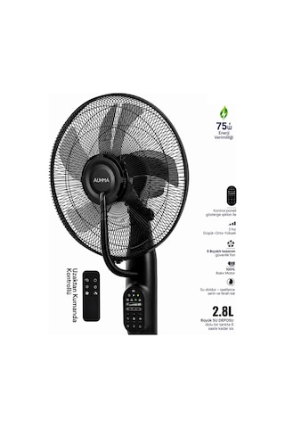 Exenar - Siyah - Uzaktan Kumandalı Buzlu Vantilatör Buharlı Soğutucu Nemlendirici Fan Zaman Ayarlı Oda Soğutucu 2.8l