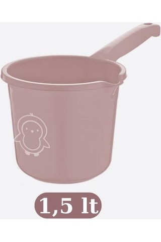 Flosoft Bebek Banyo Su Kovası Ve Maşrapası Seti, Saplı Oluklu Kova 13lt Ve Maşrapa 1,5lt 2 Li Set Pembe