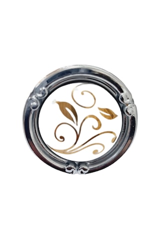 Porselen Düğme Kulp Metal Krom Beyaz Desenli / 5 Adet Gümüş