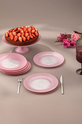 Emsan Pastel 7 Parça Cam Pasta / Tatlı Seti Pembe Pembe