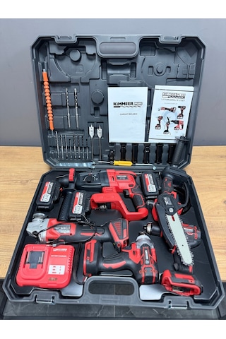 Kimmer Plus 21v Akülü 5'li Set Kırıcı Delici Hilti Taşlama Somun Sıkma Vidalama Budama Kırmızı Renk