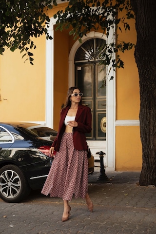 Kadın Klasik Kesim Blazer Ceket Frn6105 Bordo