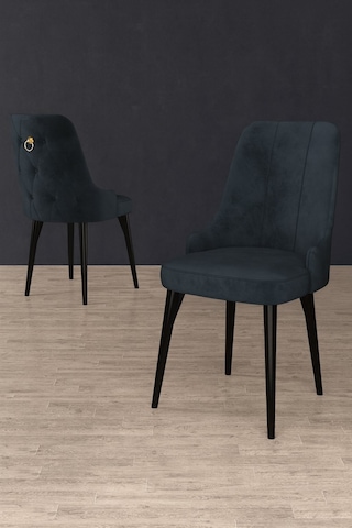 Esa 4 Adet Babyface Kumaş, Siyah Metal Ayaklı, Mutfak Ve Yemek Odası Sandalyesi Antrasit