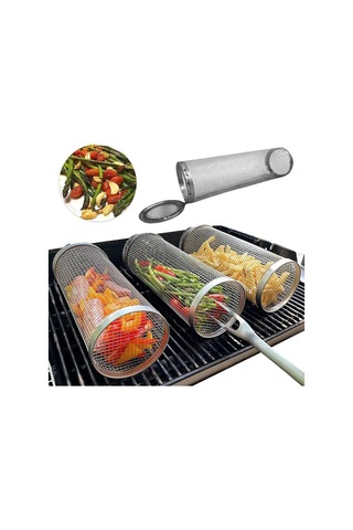 Moveevo 20cm Çelik Döner Barbekü Sepeti, Gıda Seviyesi Paslanmaz Çelik, Toplu Pişirme, Lavabo Uyumlu, Taşınabilir Bbq Aleti Çok Renkli