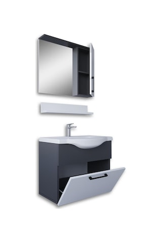 Teta Home Eko 65 Cm Mdf Banyo Dolabı Seti Antrasit - Beyaz