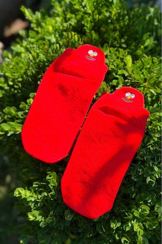 Lousocks Unisex Emoji Nakışlı Spor Patik Çorap Kırmızı