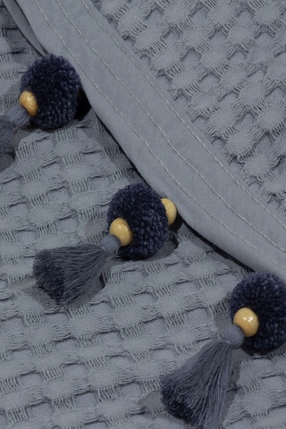 Vionel Home Pamuklu Waffle Desen Ponponlu Çift Kişilik Pike Gri