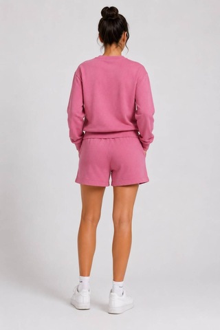 Herkesemoda Hüppy Baskılı Kadın Oversize Şortlu Sweatshirt Eşofman Takımı Gül Kurusu