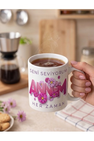 Seni Seviyorum Annem Her Zaman Anneler Günün Kutlu Olsun Yazılı Özel Tasarım Kupa Bardak Anneye Hediye Beyaz