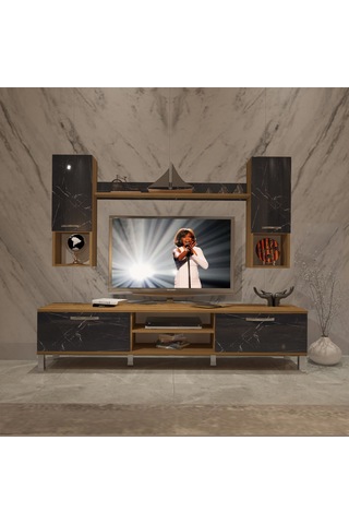 Decoraktiv Eko 5da Mdf Dvd Krom Ayaklı Tv Ünitesi Tv Sehpası Pera - Siyah Mermer