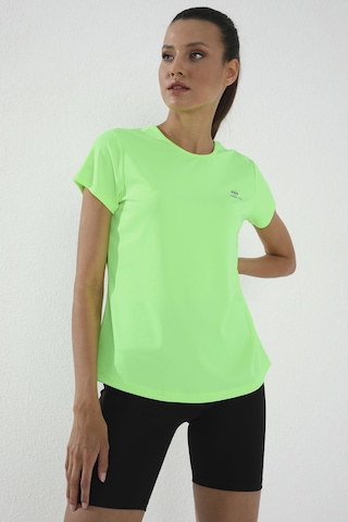 Neon Yeşil Basic Kısa Kol Standart Kalıp O Yaka Kadın T-shirt - 97144 Neon Yeşil