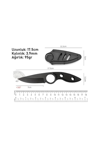 Valkyrie 3cr14mov Kılıflı Paslanmaz Çelik Parmak Delikli Outdoor Kamp Bıçağı 17.5 Cm Kompakt Gövde Siyah
