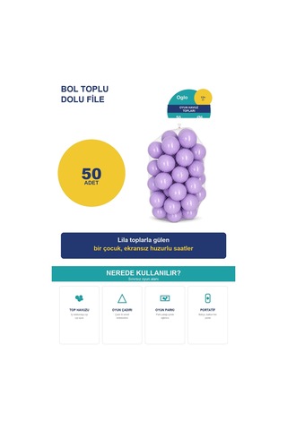 Lila Havuz Topu 50 Adet Yumuşak Oyun Havuzu Topları, Filede 1+ Yaş