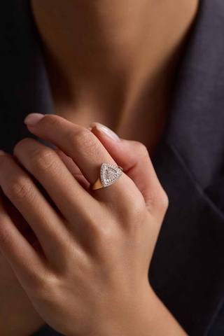 Cz Zirconia Baget Taşlı Üçgen Yüzük T13870 Renkli