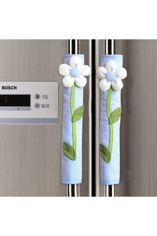 Srıwen 2 Adet Pastoral Çiçek Puantiyeli Kapı/buzdolabı Kulp Kılıfı Buzdolabı Kapı Kolu Eldiven Ev Dekor Mutfak Aksesuarları Mavi