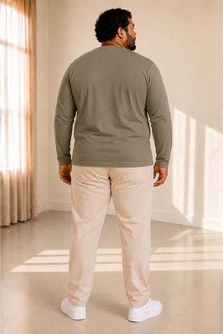Sngl Tekstil Erkek Büyük Beden Oversize Uzun Kollu V Yaka T-shirt 3xl 4xl 5xl 6xl 7xl 8xl 9xl Haki