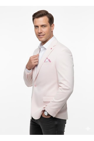 Plus Scorpion Erkek Blazer Ceket Slim Fit, Tek Düğme, Şık Davet Ve İş Kombin Ceketi Açık Pembe