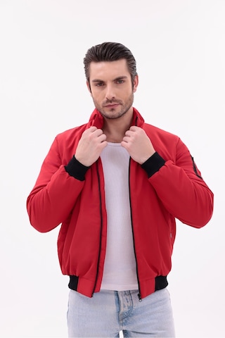 Blayn Jeans Erkek Kahverengi Mevsimlik Mont Dik Yaka, Fermuarlı, Hafif Bomber Ceket Kırmızı