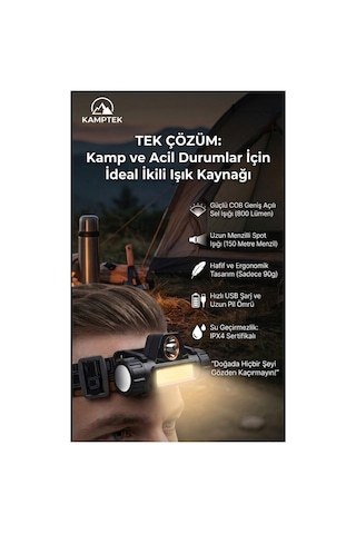 Mıknatıslı Şarjlı Led Kafa Lambası - Tamir, Kamp Ve Koşu İçin Uygun Pro Fener Siyah