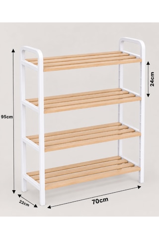4 Katlı Kitaplık, Çok Amaçlı Dekoratif Raf, Plastik Çerçeveli- 70cm Ahşap Çıtalı Kitaplık Rafı Beyaz - Beyaz