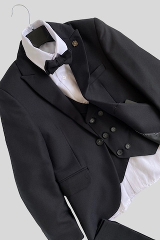 Yeleği Katlamalı Ceketli Rozetli Takım Elbise Siyah Siyah