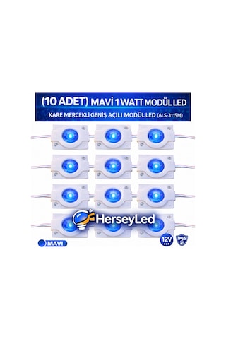 10 Adet Mavi 5630 X 1 Led Kare Mercekli Geniş Açılı Modül Led Mavi